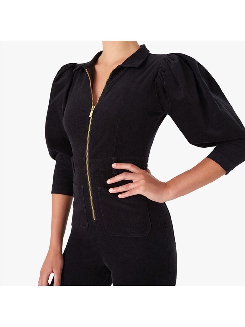 WeWoreWhat M flared black corduroy 70s inspired jumpsuit medium